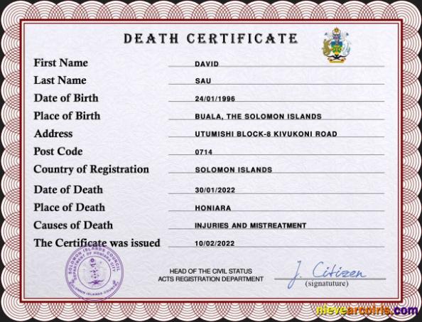 Solomon vital record death certificate